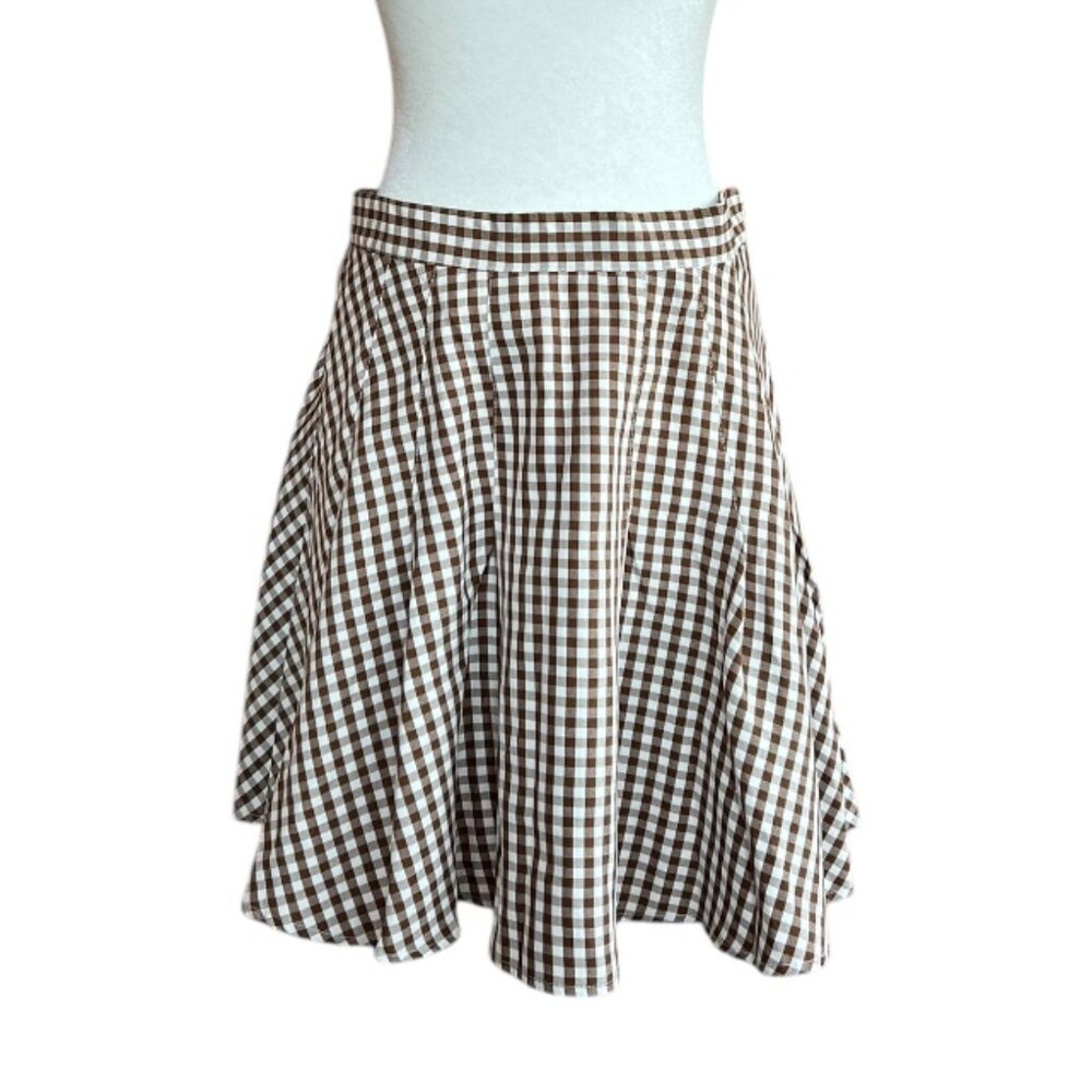 NWT Brown & White Gingham Flare Mini Skirt | High-Waisted | Cottagecore Style